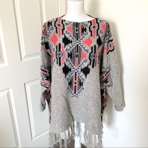 Fringe Poncho Sweater Free Size